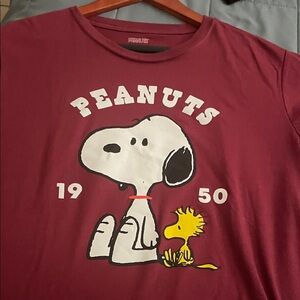 Peanuts Maroon Dog T-Shirt with Snoopy and Woodstock